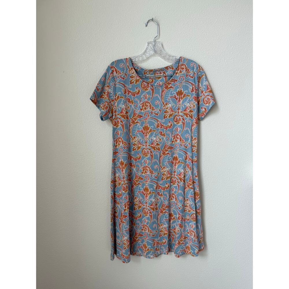 Peruvian Connection Paisley Orange Blue Floral Short Sleeve Dress Size Medium - Picture 2 of 6